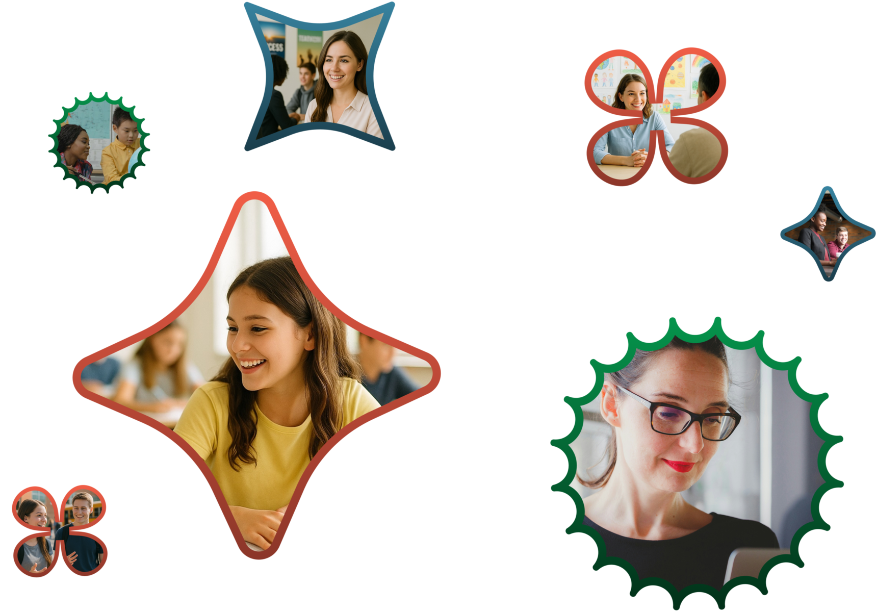 a series of images of people in cutouts of the Bookit shapes.