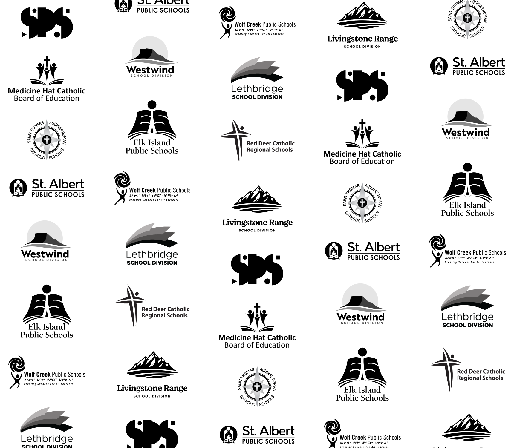 black and white school district logos of bookit users.