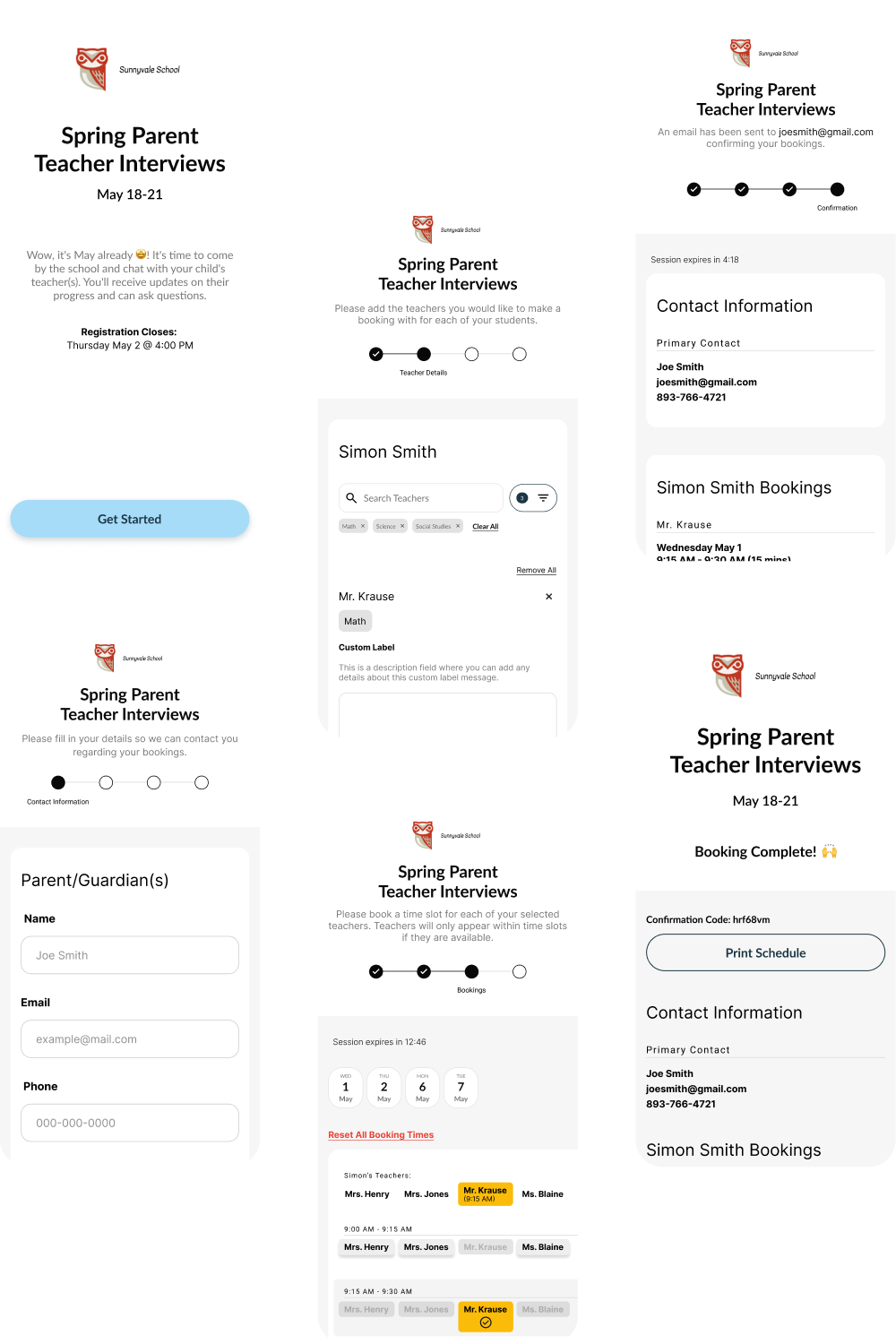 mobile screens for Bookit